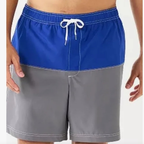 Sonoma Goods For Life® 7" Full Elastic-Waistband Swim Trunks in Blue/Gray XXL - Picture 1 of 5